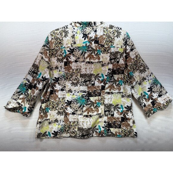 Christopher & Banks Womens Button-Up Shirt Blouse Size L Brown Floral 3/4 Sleeve - Picture 9 of 11